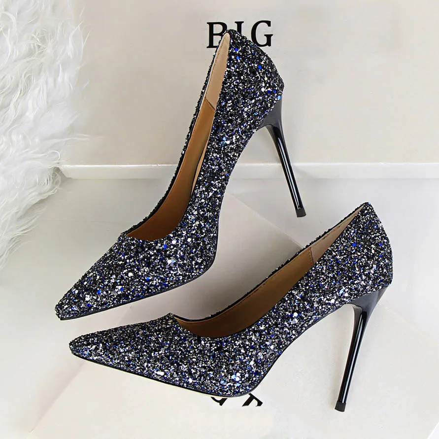 Heel Height 9cm Женские пикантные блестящие туфли-лодочки на высоком тонком каблуке 9 см; женские свадебные туфли на шпильках; цвет золотой, серебряный, красный; обувь на День святого Валентина - Цвет: Heel Height 9cm