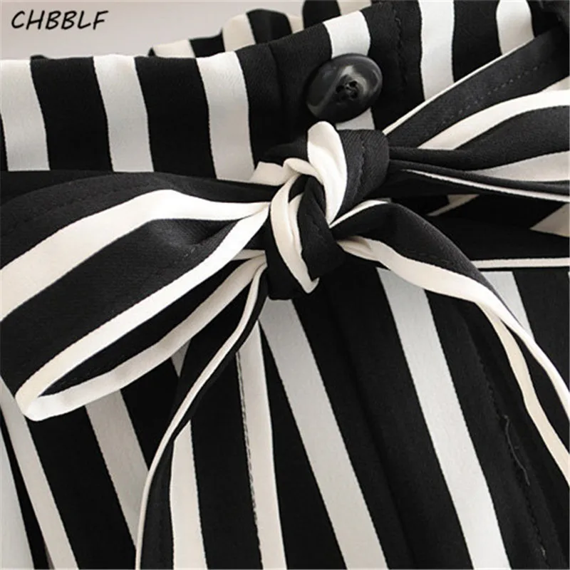 Женские широкие брюки CHBBLF черные винтажные в полоску с эластичной талией и