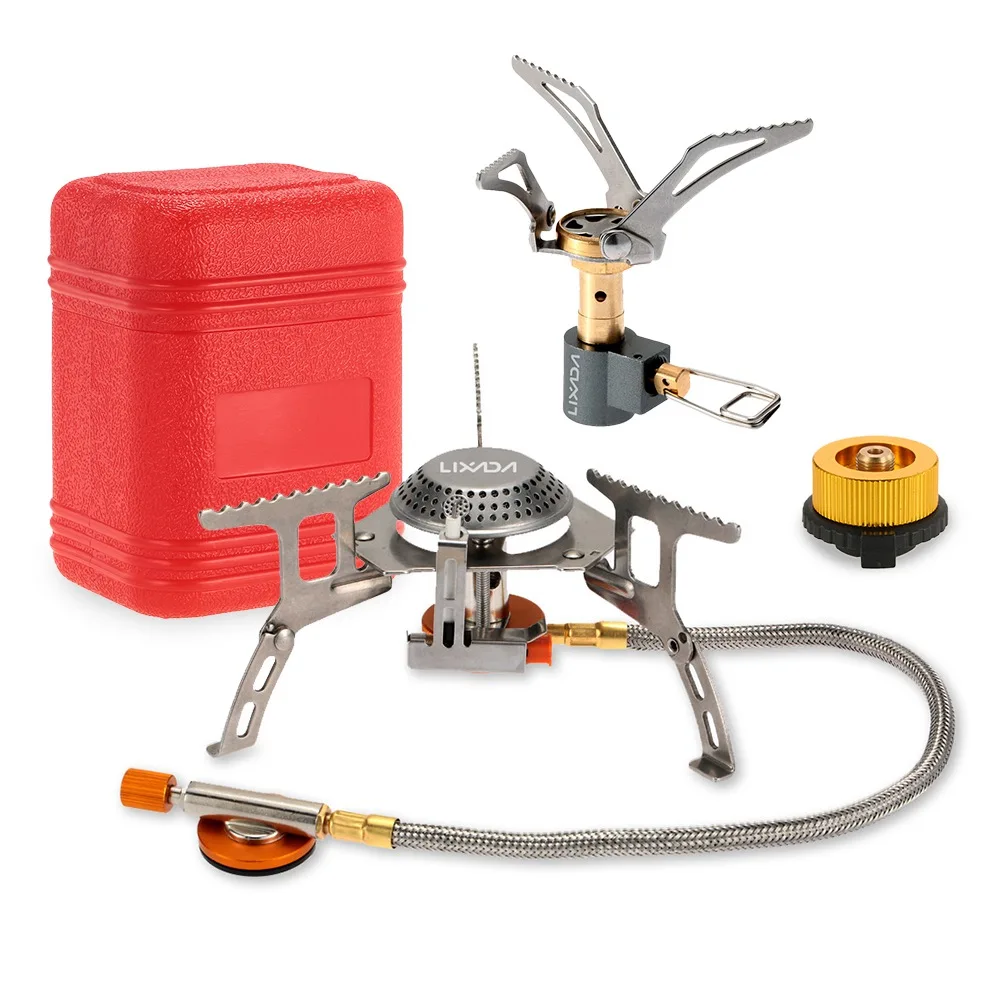 with 45g mini stove Lixada газовая плита для кемпинга, походная плита для приготовления пищи, портативная газовая печь, складная разделительная конфорка 3000 Вт с коробкой, Прямая поставка - Цвет: with 45g mini stove