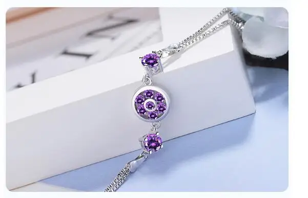 Женский браслет из серебра 925 пробы с фиолетовыми фианитами|bangles fashion|bracelets &