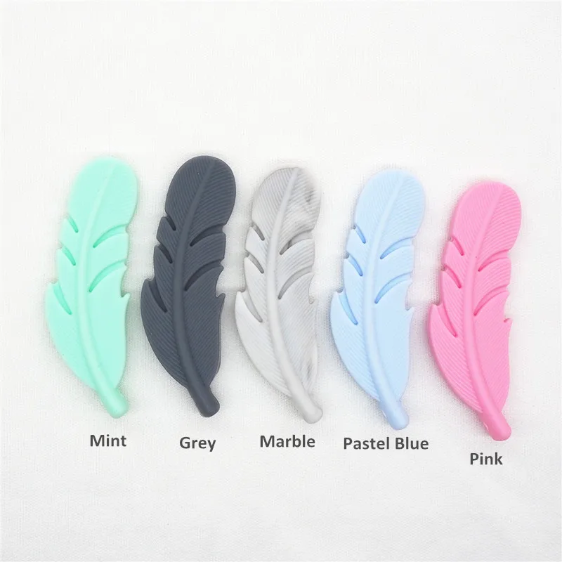 Feather Chenkai 10 шт. силиконовые коала слон Единорог динозавр Прорезыватель DIY Детские пустышки пустышка прорезывание зубов Уход ювелирные изделия игрушка подарок - Цвет: Feather