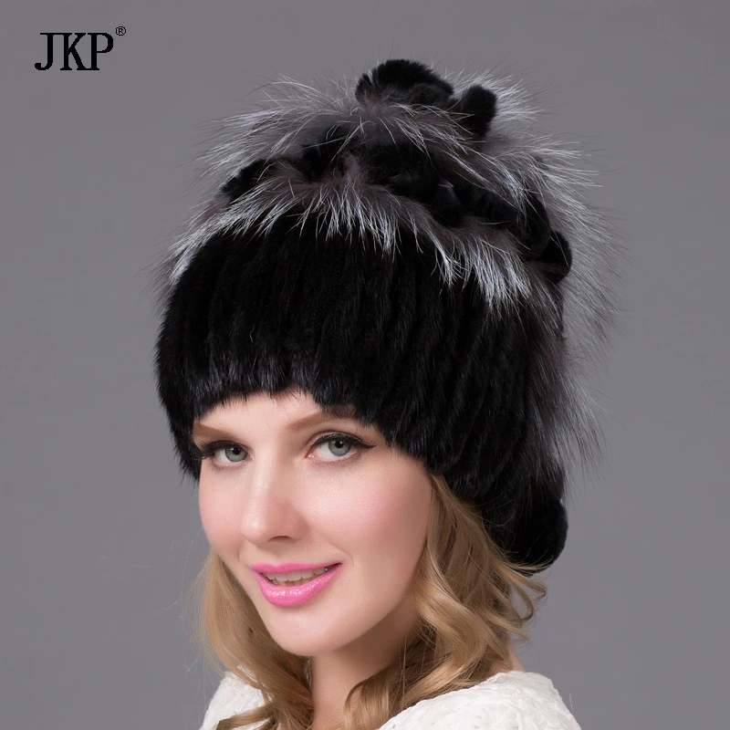 Женская шапка из норки вязаная подкладка тёплая норковая шапочка для женщин