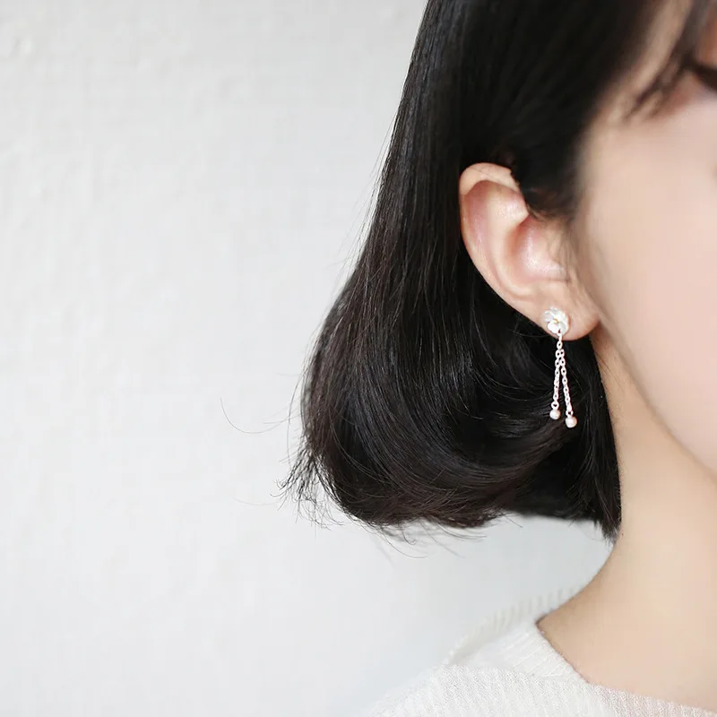 Серьги-гвоздики из серебра S925 пробы женские модные маленькие цветочные кисточки