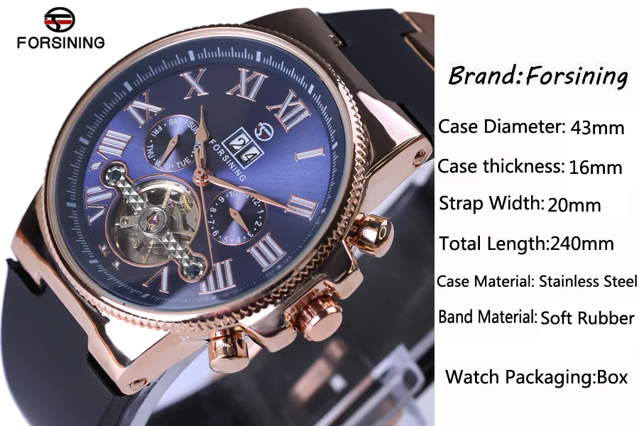 Часы наручные Forsining Мужские автоматические брендовые Роскошные с мягкой