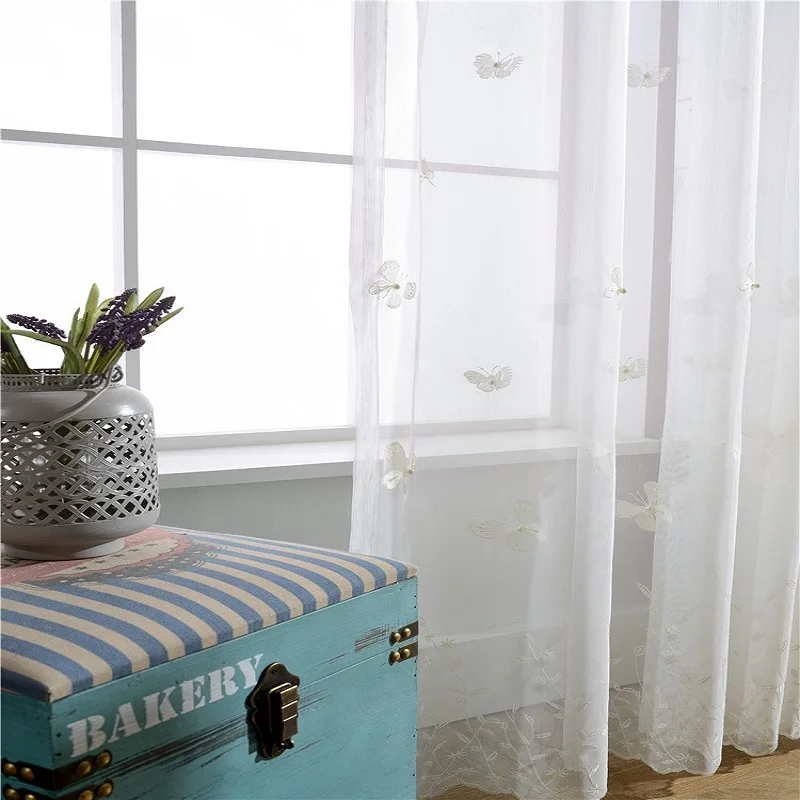 Занавески Из натуральной хлопчатобумажной ткани с жемчужинами и бабочками для