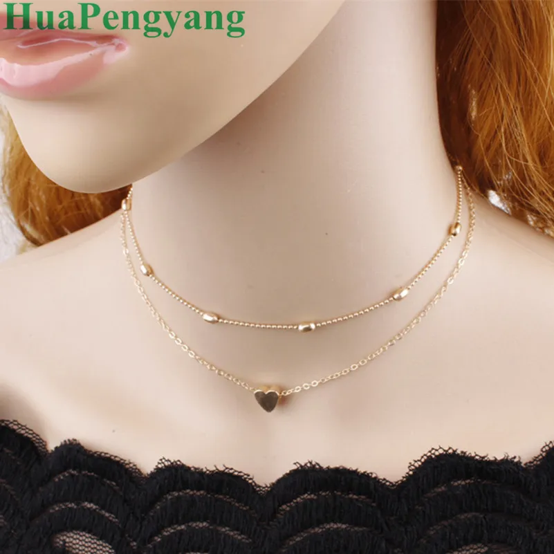 

Europe And The United States Cross - Border Jewelry Simple Tide Women Good Quality Copper Heart Multi - Layer Clavicle Necklace