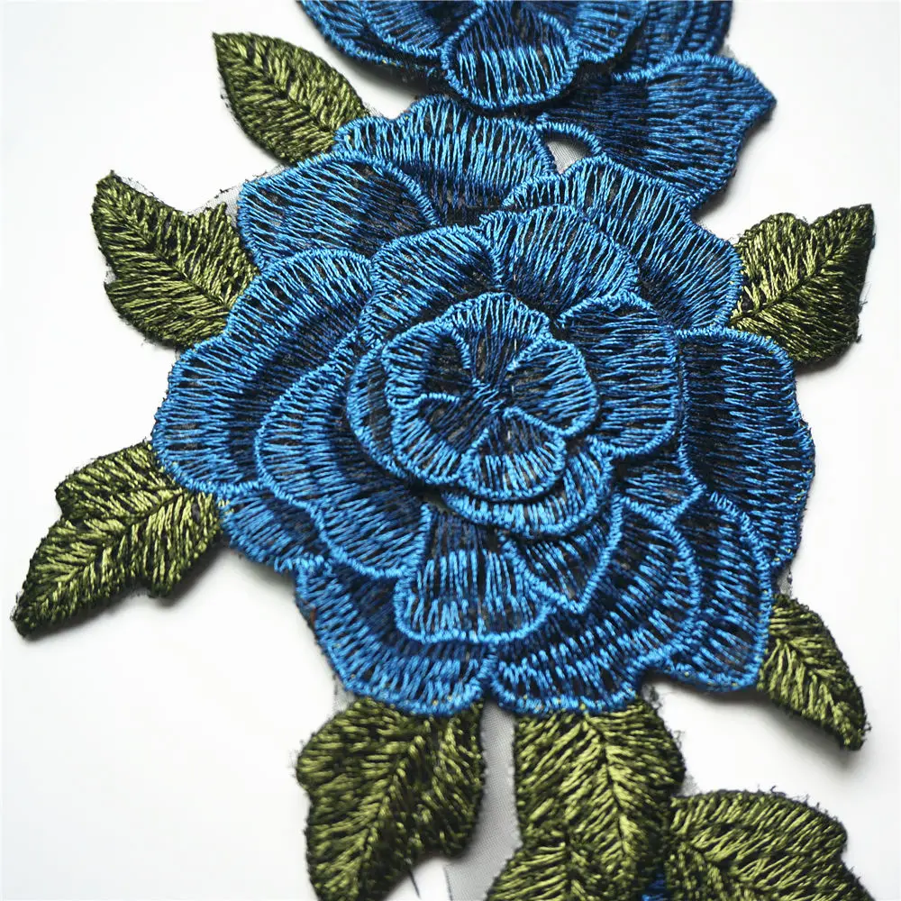 2 шт. синие 3D цветы лист вышивка ткань аппликации сетка отделка шитье патчи для
