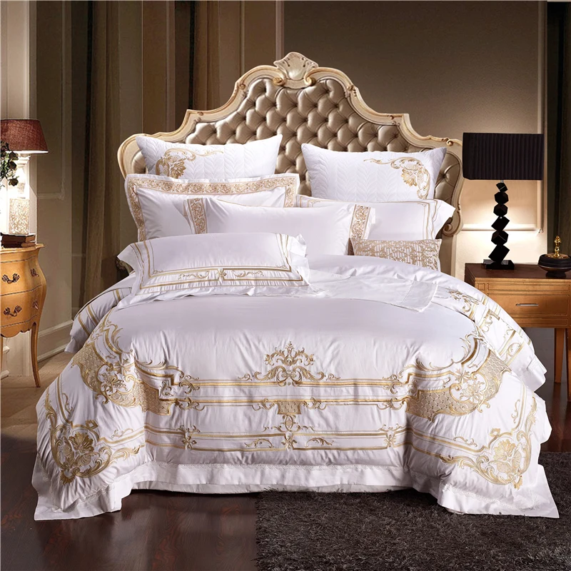 

4/6/9Pcs Egypt cotton Luxury Royal Golden embroidery Bedding Set Queen King Size Duvet Cover Set Bed Sheet Pillowcases bed linen