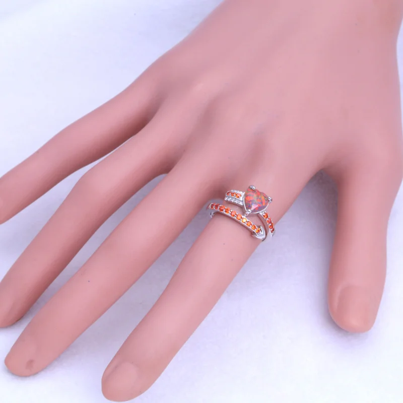 Женское серебряное кольцо Ayowei с двойным дизайном оранжевым кристаллом белым