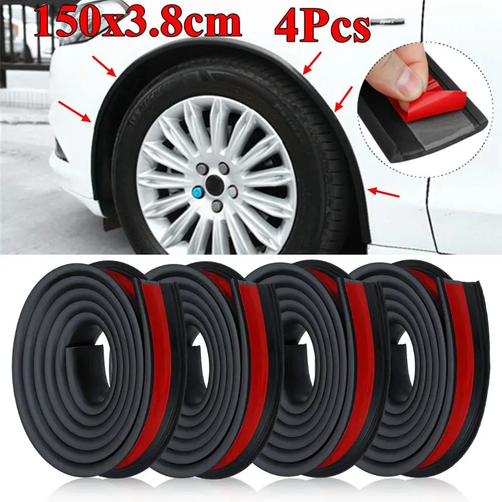 4pcs Универсальная пара 1,5 м x 3,8 см резиновый автомобильный брызговик для предотвращения столкновений, накладка на колеса, защита арки, молдинги, защита колеса, наклейка на колесо - Цвет: 4pcs