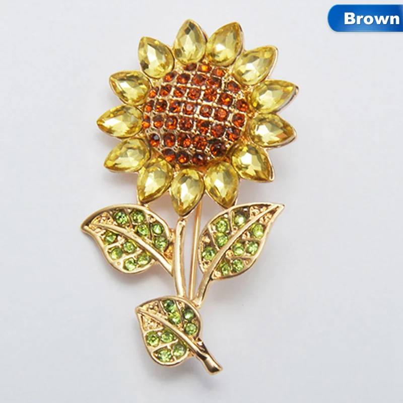 Новый стиль Подсолнух Роскошный Кристалл капельная Брошь для свадьбы женские