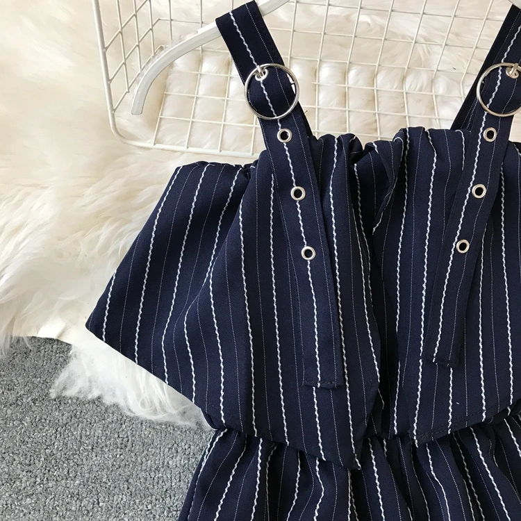 

High Waist Pink/Green/Blue/Black Striped Jumpsuits For Women 2019 Korean Elegant Ruffles Strapless rompers womens