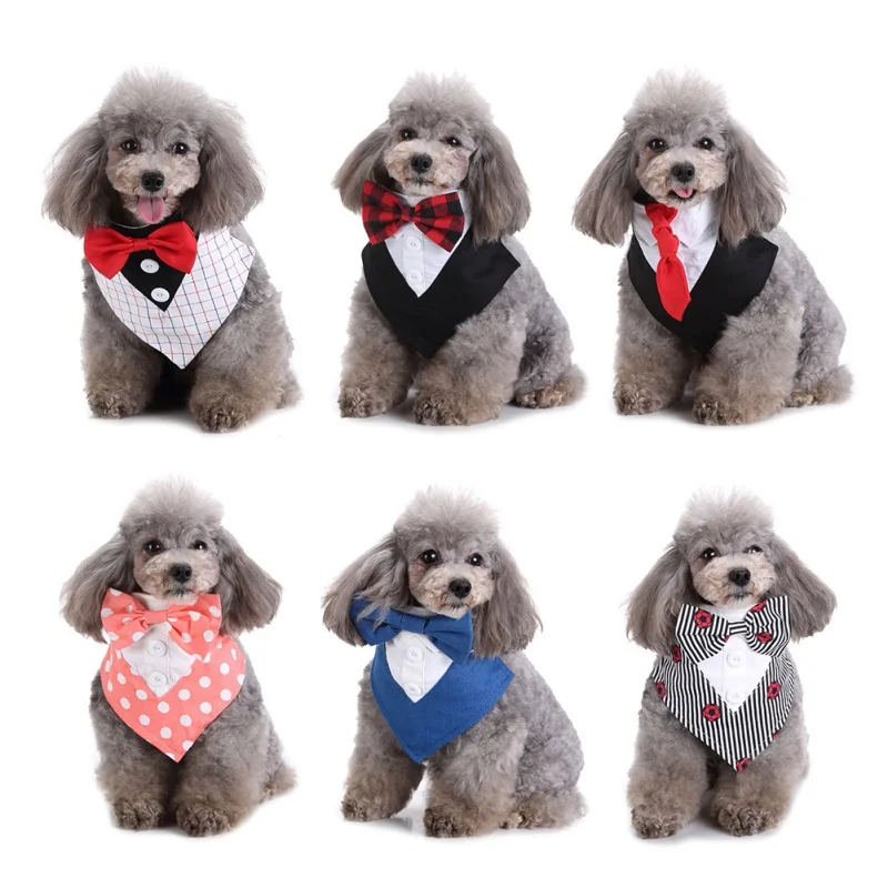 Официальный смокинг для собак бандана с галстуком бабочкой и на шею модный
