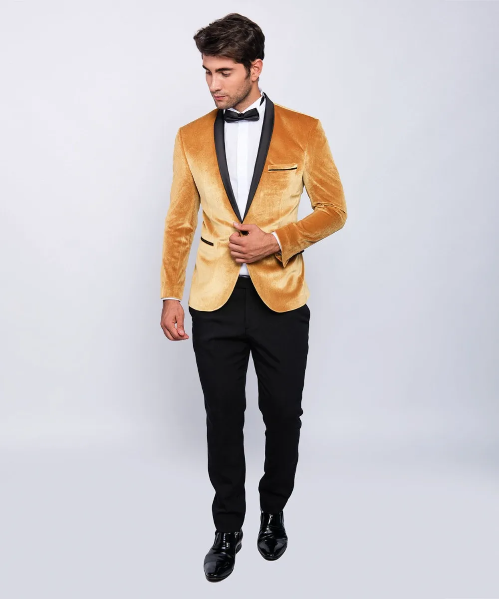 Тонкий деловой повседневный костюм приталенный мужской смокинг бархат вид синий