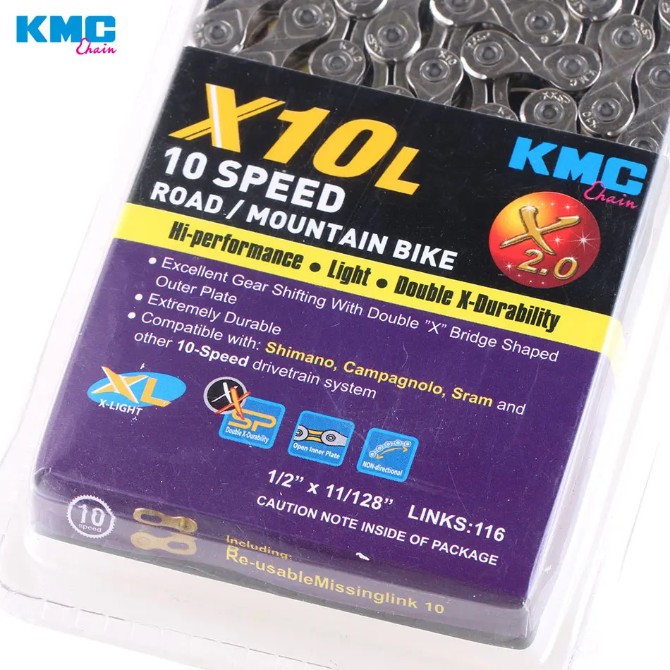 Велосипедная цепь KMC 116L 10 скоростей X10L с оригинальной коробкой и волшебной