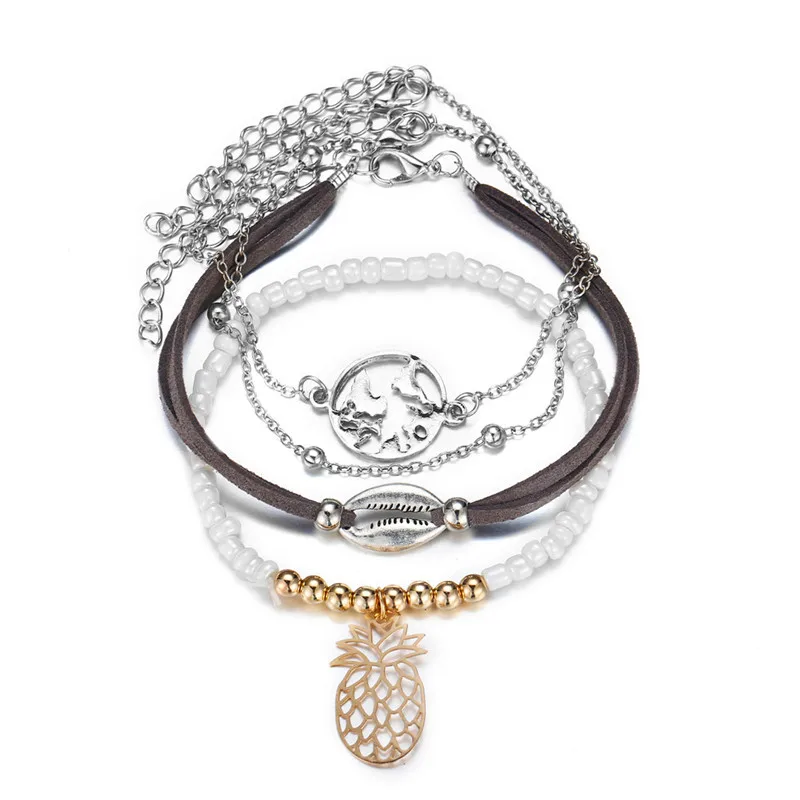 Boho многослойный любовь Карта мира Земля Бесконечность черепаха Шарм браслет из натурального камня бусины браслеты многослойный браслет набор