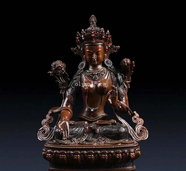 

9 styles 21cm 8'' Red bronze copper tibetan buddhism Avalokitesvara Green White Tara Guanyin statue Lotus, longevity Buddha