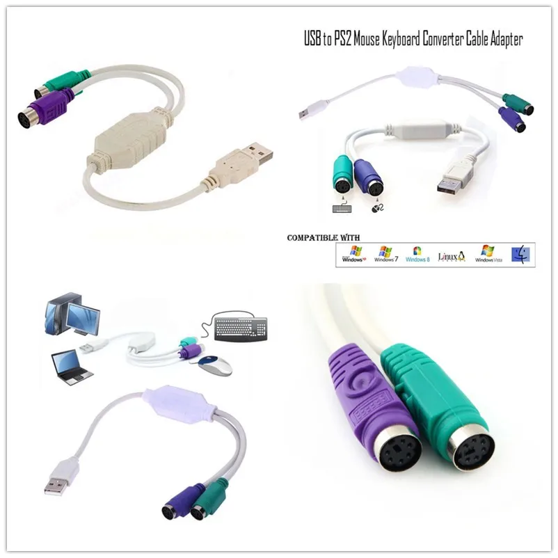 1 шт. адаптер-переходник для мужчин и женщин Используйте USB в PS2 адаптер шнура