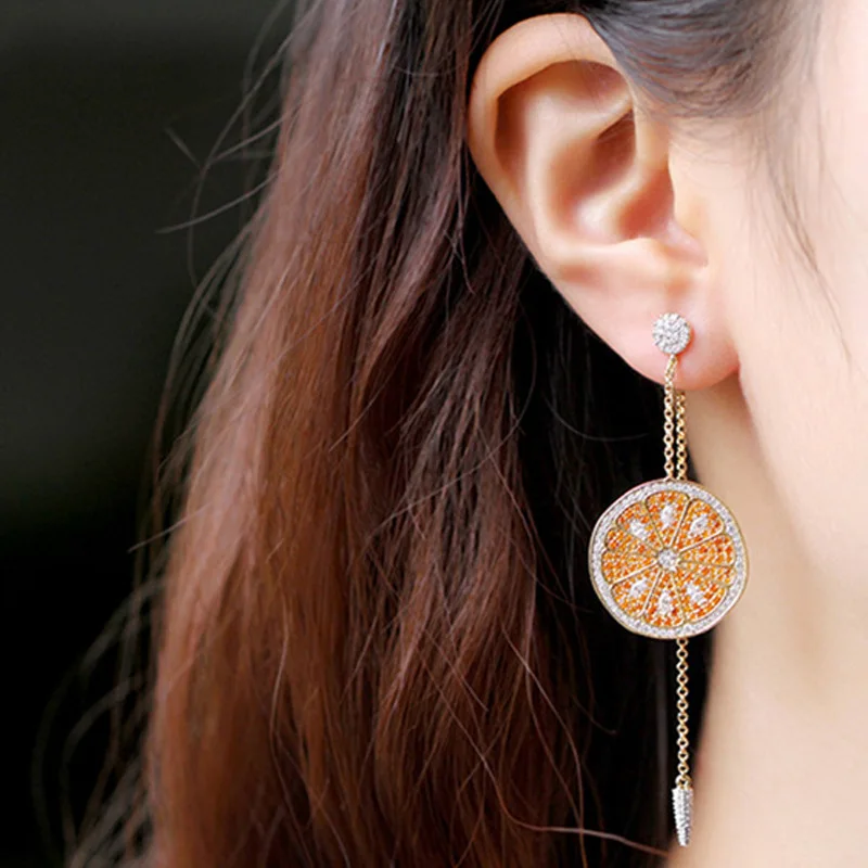 Новые летние индивидуальные циркониевые серьги в виде фруктов и апельсинов