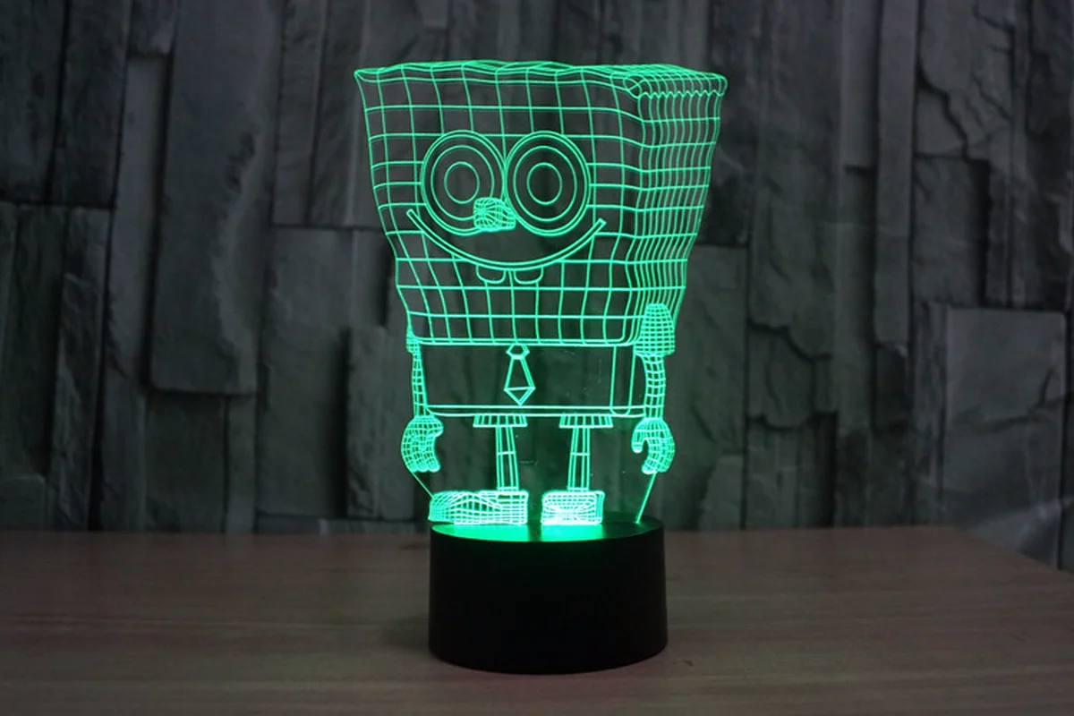 Губка Боб 7 цветов Изменение 3D визуальная голограмма стерео Светодиодная лампа