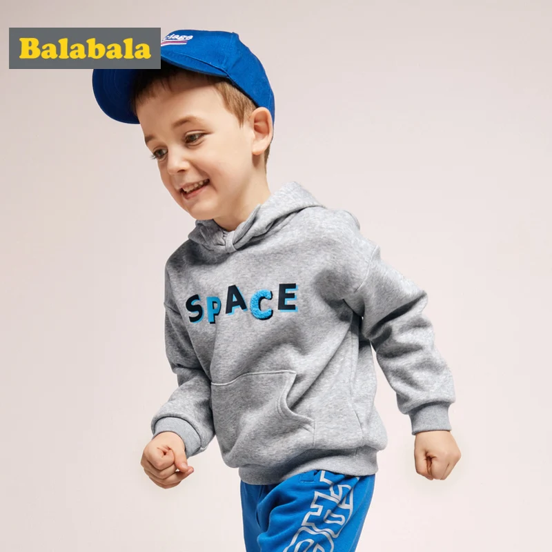 Balabala Toddler Boy Fleece-Lined Hooded Sweatshirt with Kangaroo Pocket Kids Pullover Hoodie Bow Knot Ribbed Cuff and Hem | Мать и