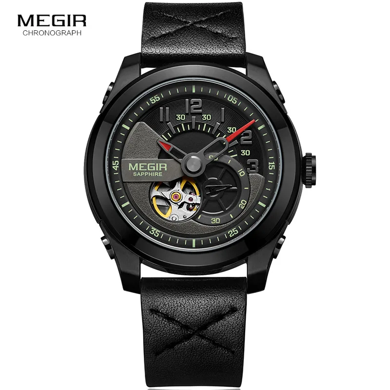 M62050-Black Мужские механические наручные часы с кожаным ремешком, армейские спортивные часы, повседневные часы со скелетом, мужские часы 62050G-BK-1 - Цвет: M62050-Black