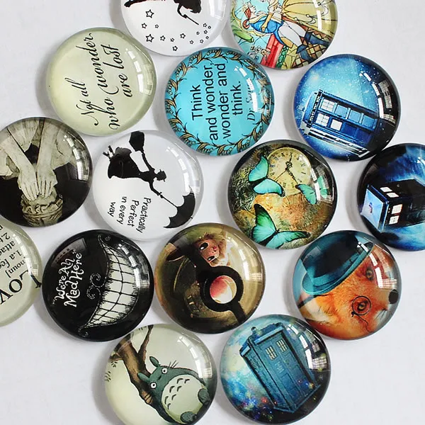

18mm Mixed Style Round Glass Cabochon Dome Jewelry Finding Cameo Pendant Settings 50pcs/lot k04030
