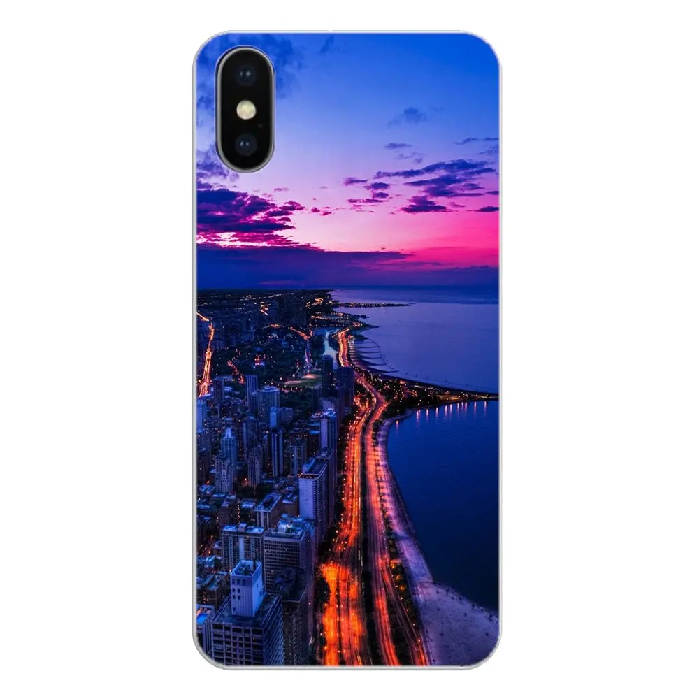 Silicone Phone Covers For Huawei Honor 5A LYO-L21 Y6 II Compact Y5 2 Y5II Mate 10 Lite Nova 2i 9i Chicago City Aerial View Night |