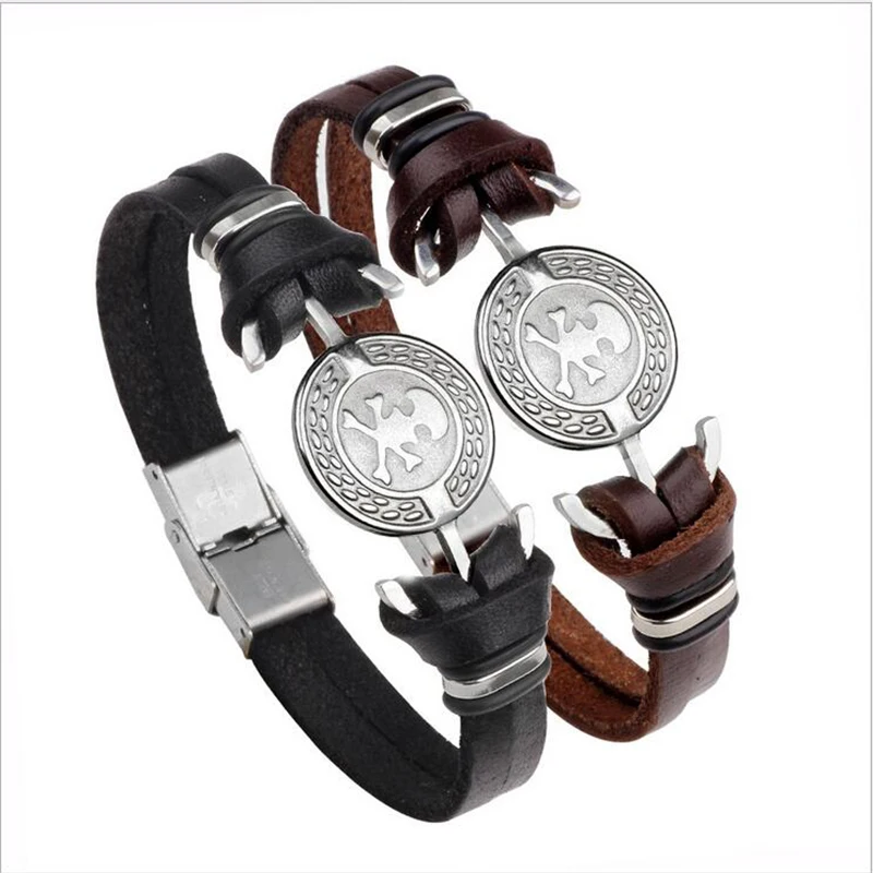 Wristhand Bracelet Stainless Steel Boat Anchor Skeleton Genuine Leather Men Pulseras Muje Feminina bracciali uomo | Украшения и