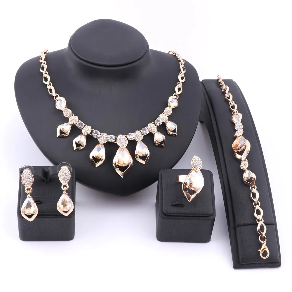 

Women Fashion Wedding Crystal Dubai Indian Bridal Ethiopian Turkish Costume Necklace Bracelet Earring Ring Jewellery Set