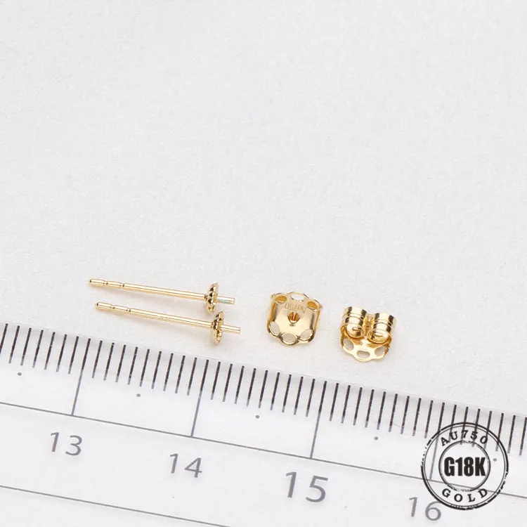 

Luxury genuine 18k gold jewelry for women top quality yellow gold earrings Fit Half Hole Pearl DIY Accessories