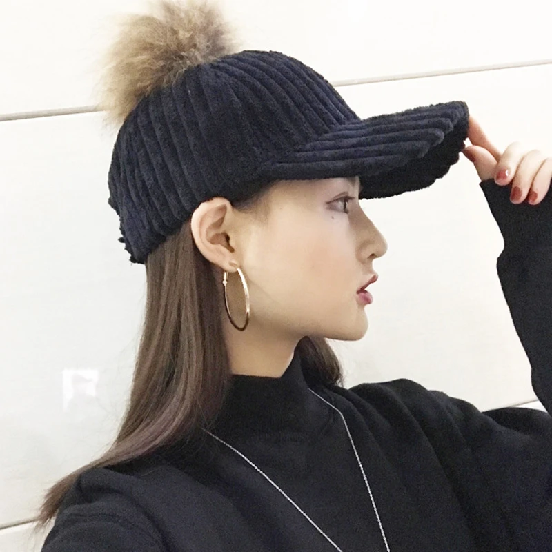 Мех кролика брендовые бейсболки Snapback шляпа папа 2018 На зимнем меху помпоном Шапки