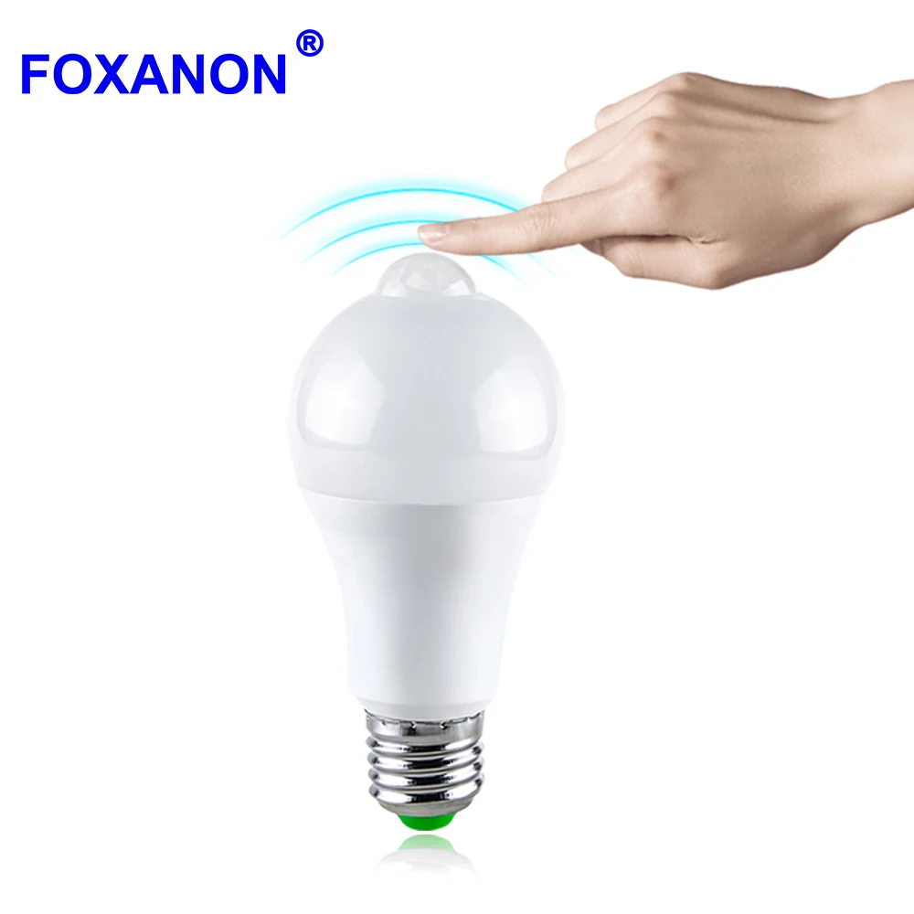 Foxanon PIR датчик движения светодиодная лампа 110В 220В 12 Вт 18 E27 Ночная аварийная для