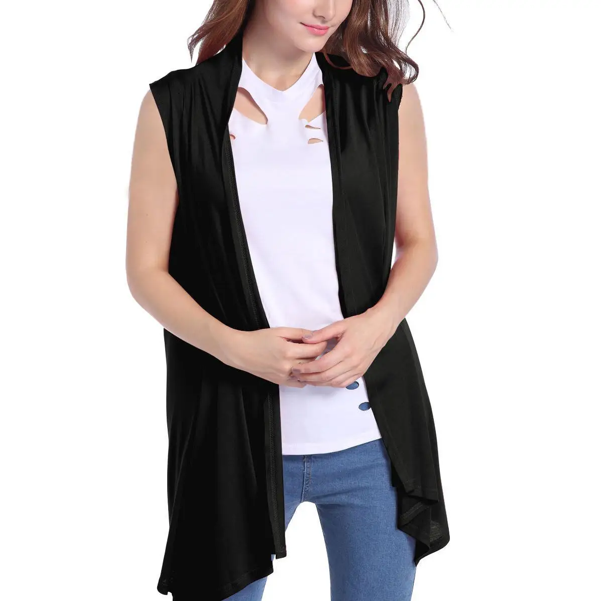 NFIVE бренд 2017 женский тонкий Однотонный свитер с открытой строчкой без рукавов