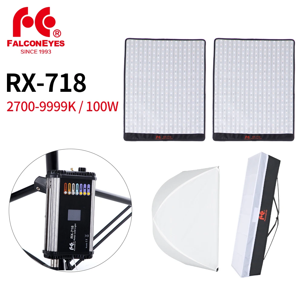 Falcon Eyes 2 шт. RX 718 100 Вт 2700 9999 к 216 Светодиодная гибкая портативная Водонепроницаемая
