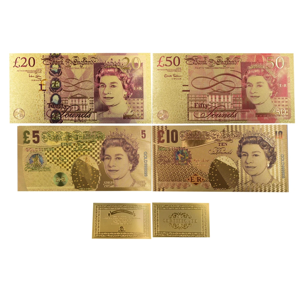 

UK English Gold Banknote Set 5/10/20/ 50 Pound British Bank Notes in 24K Gold Plated 4 Pcs/lot