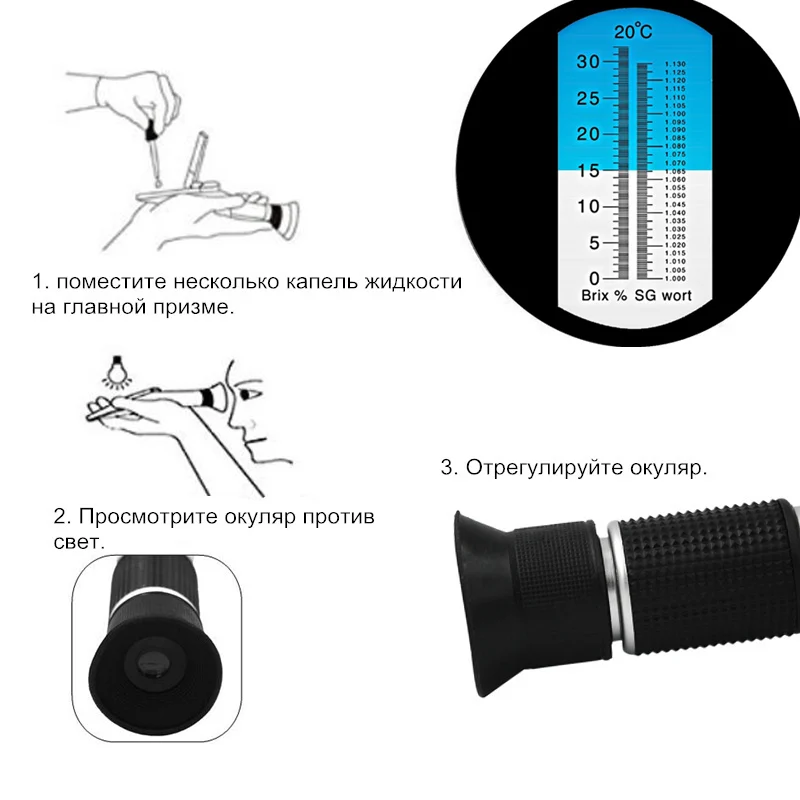 Retail Box Refractometer Beer Wort Wine ATC SG 1.000-1.130 Brix 0-32%, for Sugar Wine Beer Fruit 48%Off