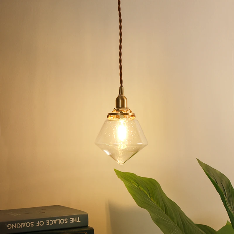 EL ромбовидной формы Винтаж Стекло латунь подвесной светильник Спальня гостиная