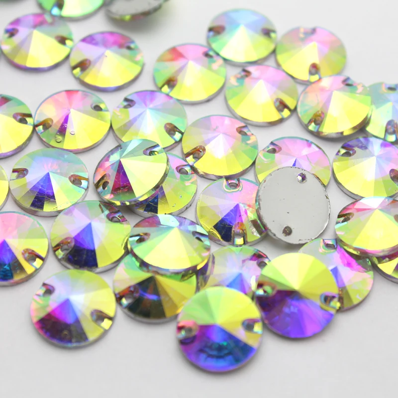 12 мм 100 шт./лот круглые резиновые плоские стразы с двумя отверстиями Кристалл AB