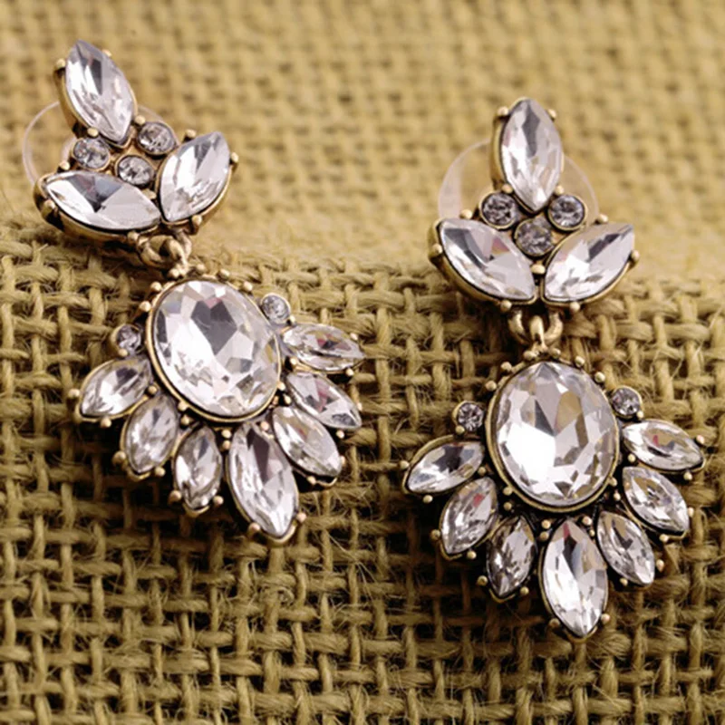 

New Vintage Crystal Flower Irregular Style Earrings For Women Girls Fashion Bohemian Personality Earring Water Drop Jewelry Ear