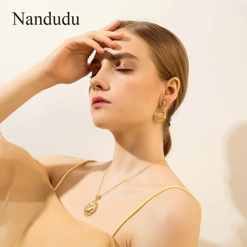 Nandudu три тона золото Геометрическая линия крест ожерелье серьги Ювелирные наборы
