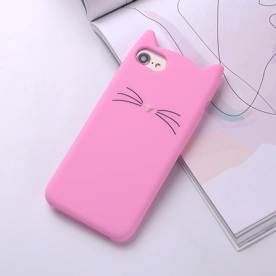 Pink Милый 3D Силиконовый мультяшный Кот розовый черный мягкий чехол для телефона чехол для iPhone 7 7Plus 6 6S 5S SE X XS Max - Цвет: Pink