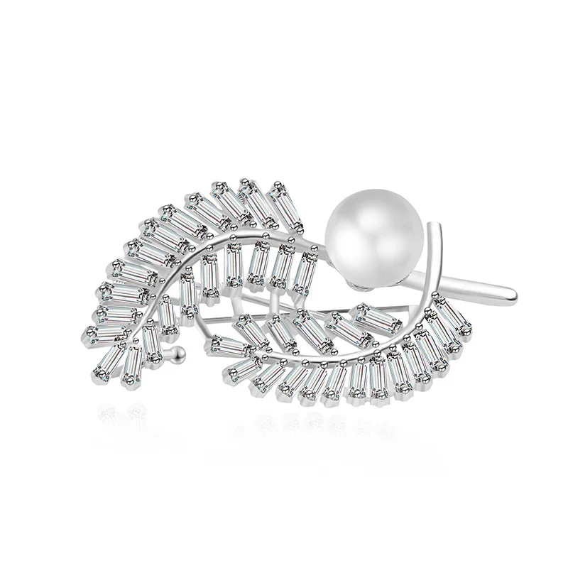 

High Quality Metal Retro Feather Rhinestone Pearl Brooch Badge Jewelry Good Friend Gift Brooch Wholesale