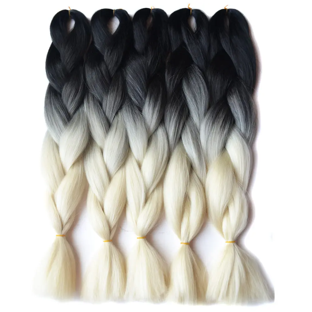 Sallyhair синий фиолетовый розовый красочные высокая температура большие синтетические косы омбре плетение волос для наращивания белый для женщин - Цвет: P4/613