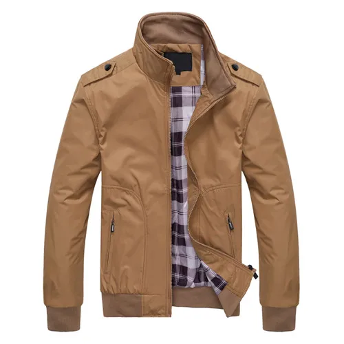 khaki DAVYDAISY, новинка, мужская куртка, L-5XL, мужская верхняя одежда на весну и осень, мандарин, повседневные Модные мужские пальто, мужские куртки-бомберы JK103 - Цвет: khaki