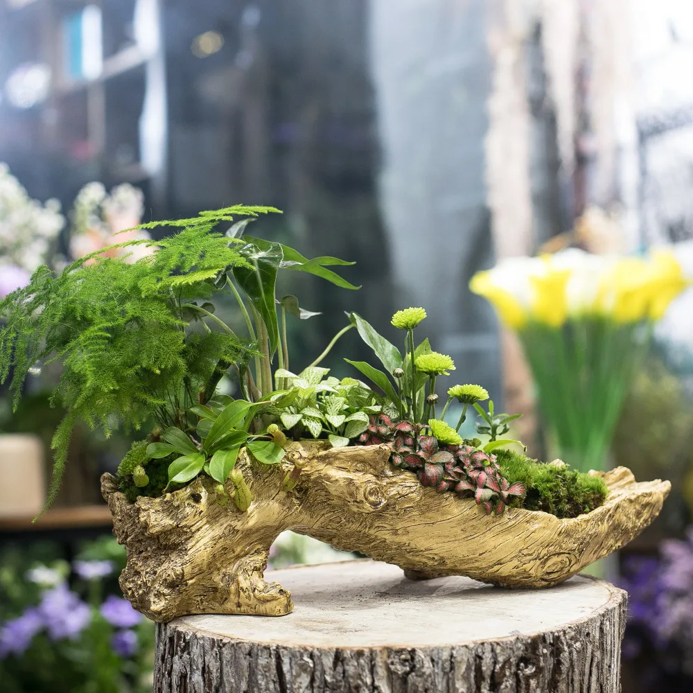 Искусственная коряга S форма плантатор смолы цветочный горшок скульптура