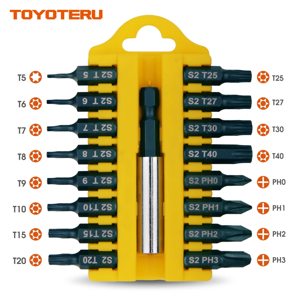 Шуруповерт TOYOTERU биты магнитные 17 шт S2 бит Phillips (0 1 2 3) T5 Torx безопасности (T6 6 7 8 9 10 15 20