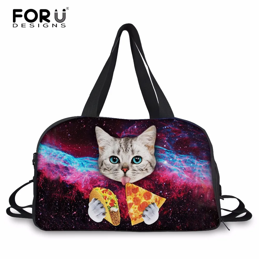 FORUDESIGNS/женская большая сумка для багажа с милым принтом кота Женская дорожная