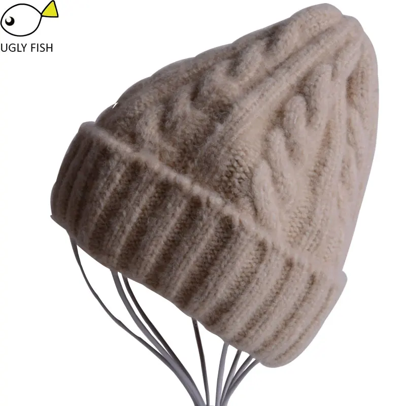 Плотная шерсть skullies beanies зимняя женская шапка мужская вязаная skullies beanies женские зимние шапки одноцветные