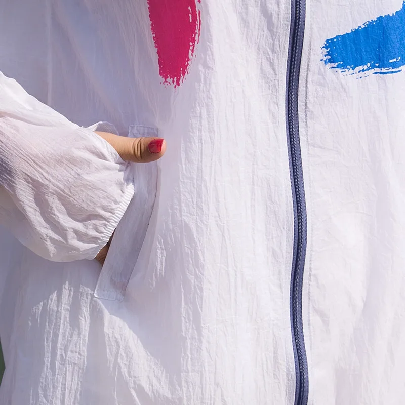 Vraxale Солнцезащитная одежда женские средней длины Новые летние с принтом куртка